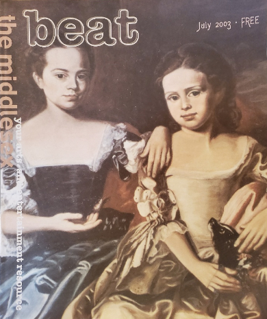 The July 2003 issue of Middlesex Beat magazine, which features Carol Camelio's painting of Mary and Elizabeth Royall as its cover art.