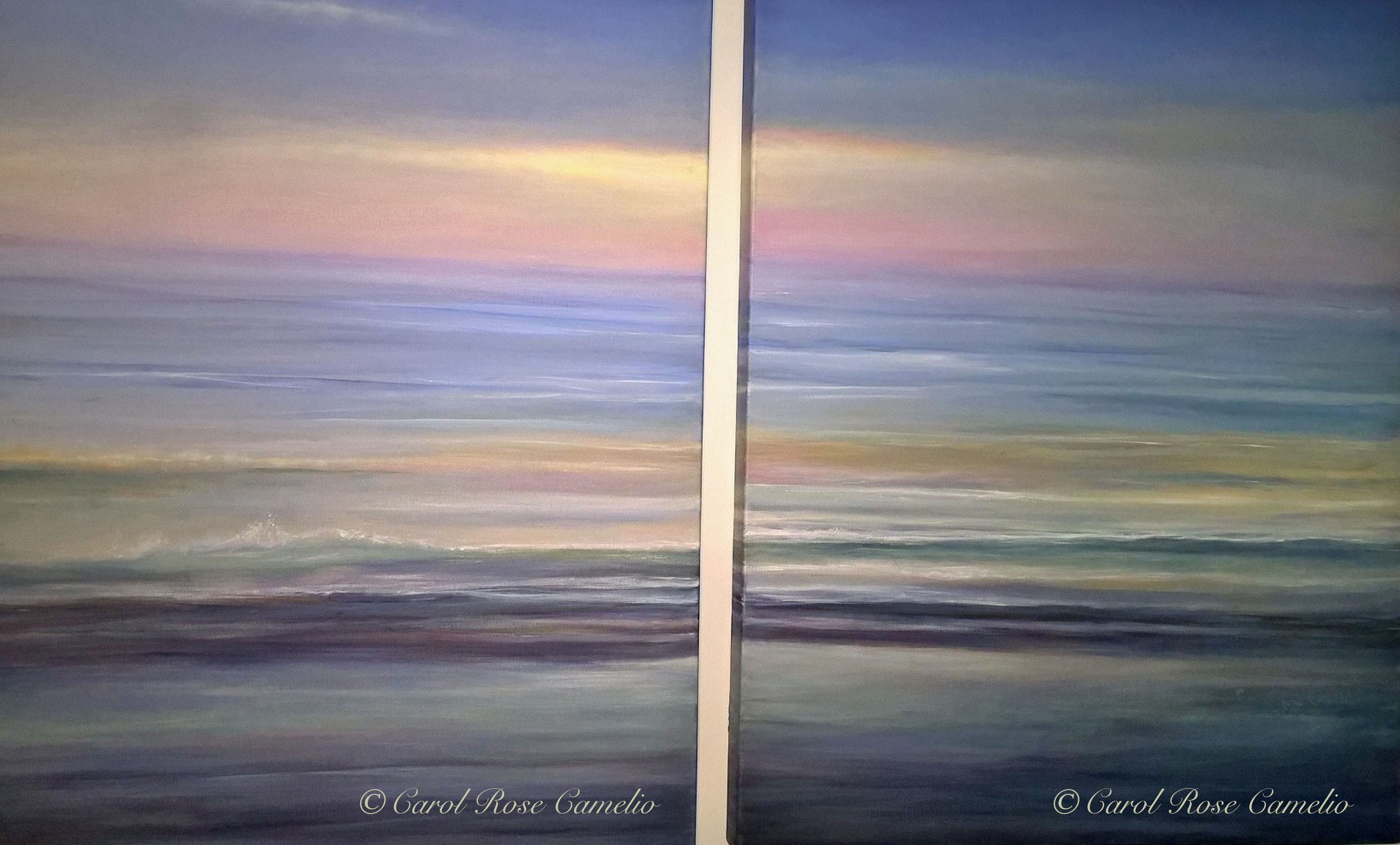 Sun Rising: A semi-abstract scene of hazy dawn sky over the ocean (2 pieces).